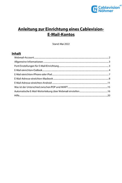 Einrichtung eines Cablevision E-Mail Kontos