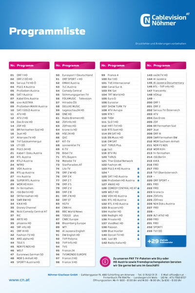 Senderliste Digitales TV